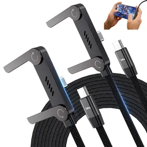 240W PD3.1 Fast Charge 90° Gaming USB C Cable with Foldable Stand, Braided Type-C Cord E-Marker Chip for iPhone 16/15 Pro Max, Samsung S24, MacBook, Steam Deck, Switch