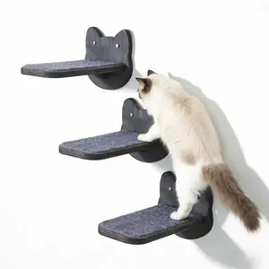 Solid Wood Wall-Mounted Large Cat Staircase, Unique Cat Head Design, Furniture, Shelf, Stairs, Resting Place for Medium Cats