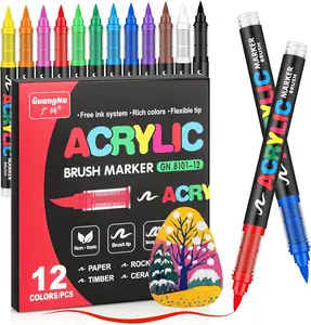 Acrylic Brush Markers Pen,1 Set Acrylic Paint Markers Set with Soft Brush Nip,Waterproof Art Supplies for Wood,Rock,Plastic,Fabric Drawing Painting and DIY Craft,Gifts Boyfriend