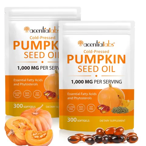 Pumpkin Seed Oil & Saw Palmetto 2-in-1 Dietary Supplement - 3000mg Cold-Pressed Softgels (2 Bottles, 300 Capsules Each), 5-Month Supply, Adults Prostate & Bladder Support, Non-GMO, Essential Fats, Phytosterols, Easy Dose, Hair & Skin Care Benefits