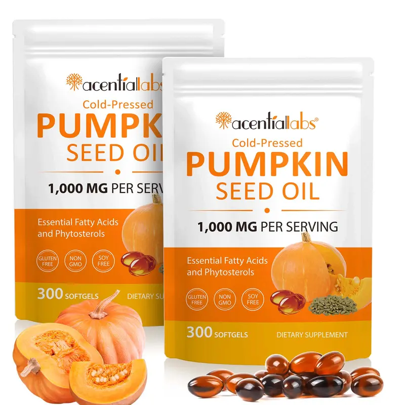 Pumpkin Seed Oil & Saw Palmetto 2-in-1 Dietary Supplement - 3000mg Cold-Pressed Softgels (2 Bottles, 300 Capsules Each), 5-Month Supply, Adults Prostate & Bladder Support, Non-GMO, Essential Fats, Phytosterols, Easy Dose, Hair & Skin Care Benefits