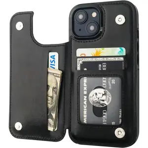 Compatible with iPhone 17 pro max 16 15 14 13 12 pro max Wallet Cases with Card Holder, PU Leather Kickstand Card Slots Case, Double Magnetic Clasp and Durable Shockproof Cover 6.1 Inch (Black)