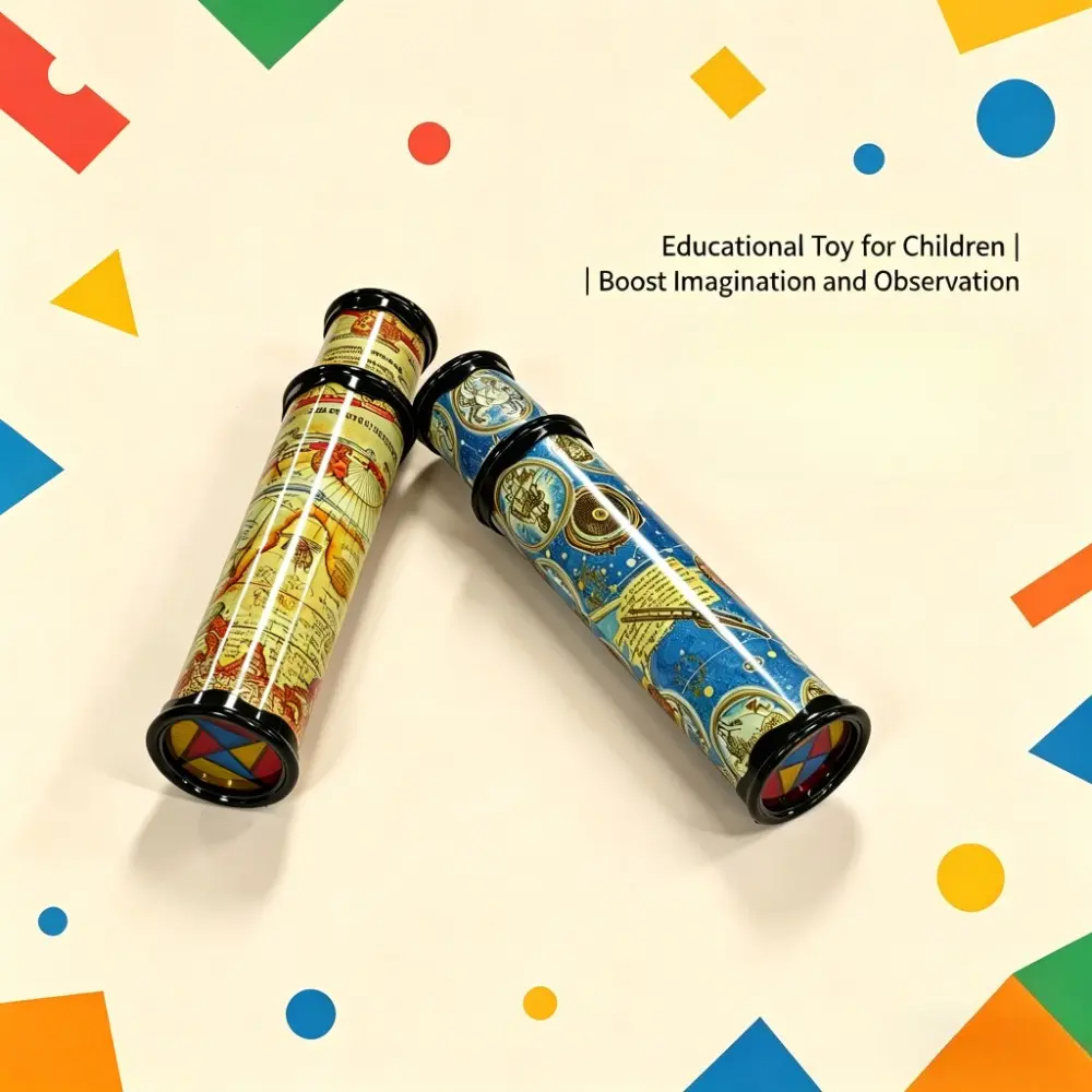 Nostalgic Retro Kaleidoscope Toy for Kids, 2-Section Telescopic & 360° Rotating Design, Colorful Visual Feast with 3D Mirror, Educational Sensory Toy in Blue/Yellow, Perfect Gift for Toddlers & Children