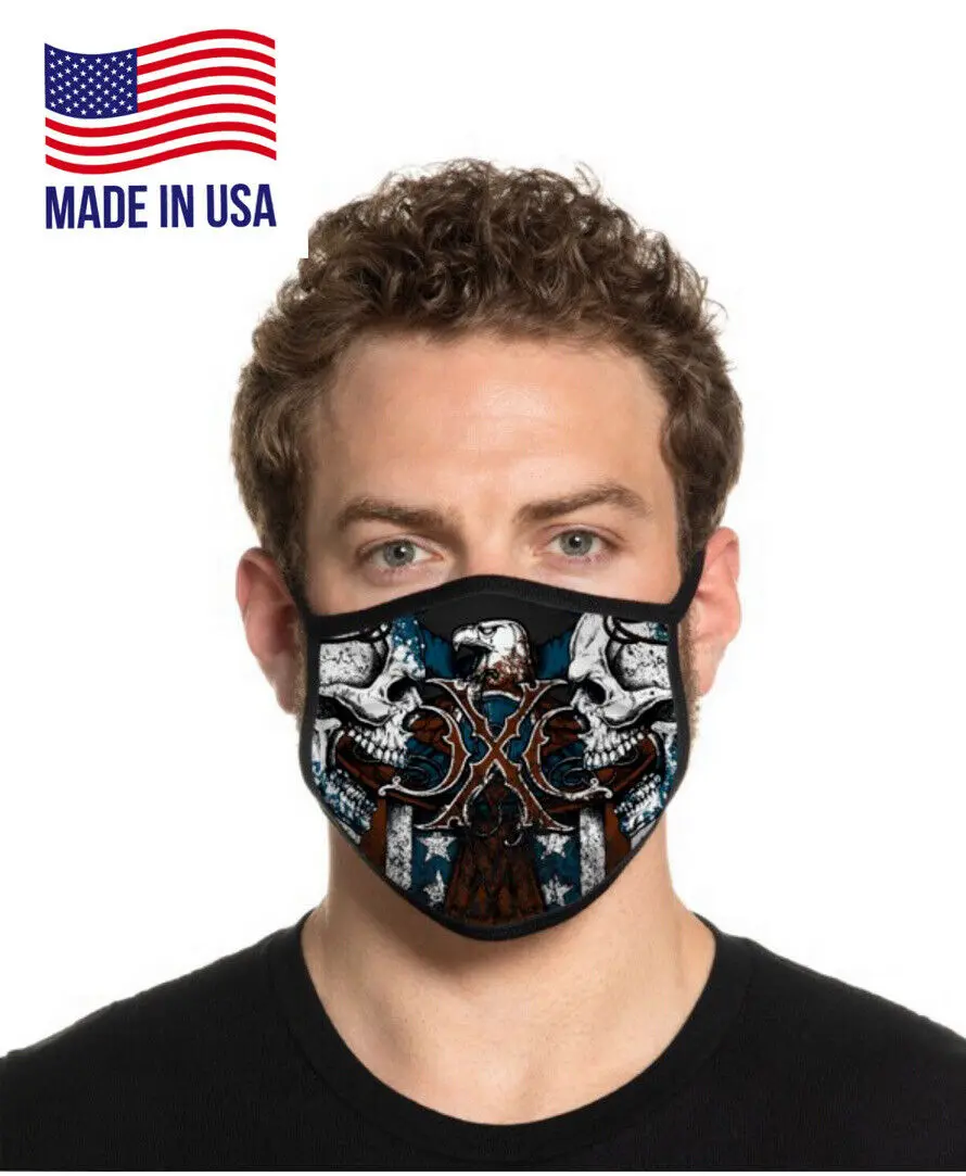 Unisex Skeleton Graphic Cloth Face Mask - 100% Cotton Biker Face Covering, Stylish Mask Design, Washable Reusable for Casual Wear, Made in USA, Cloth Mask
