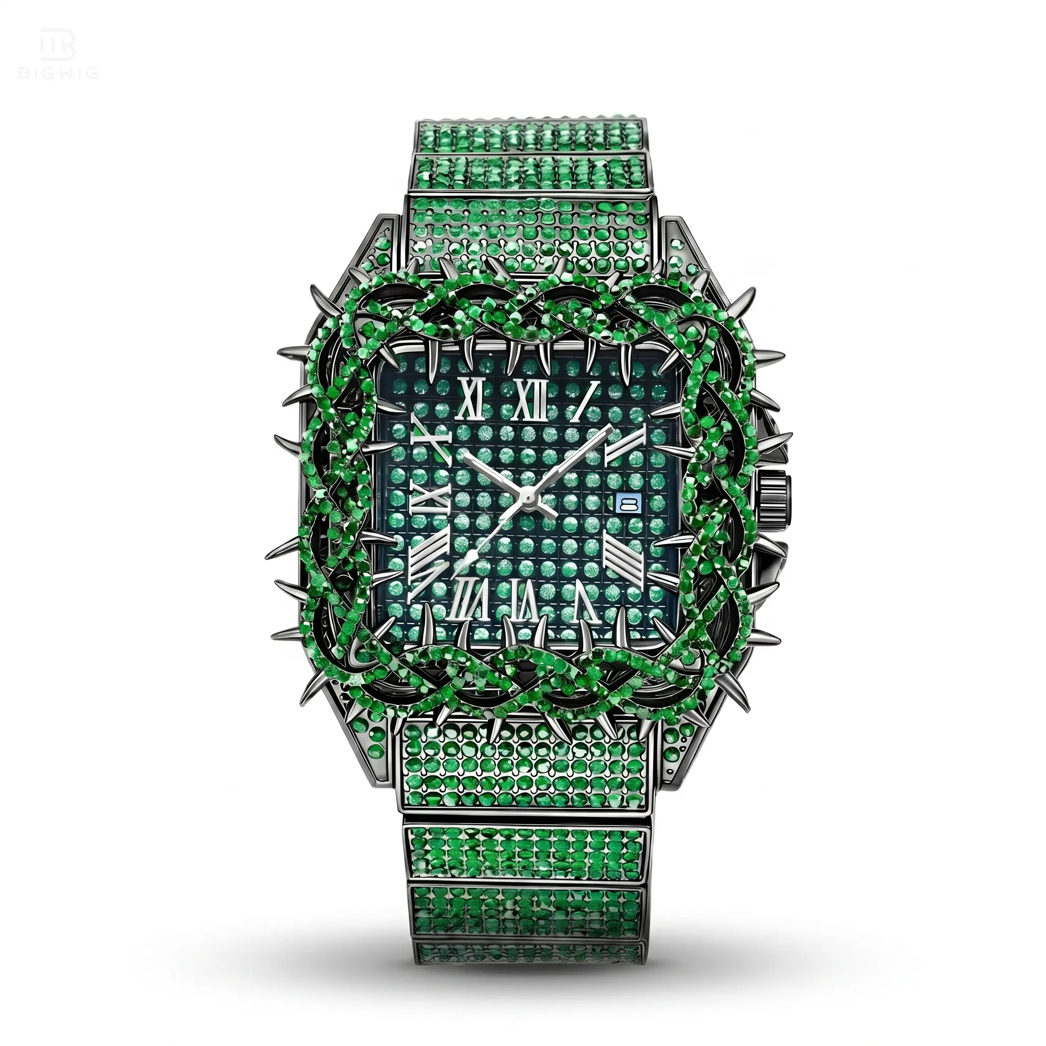 Premium Iced Out Watch with Thorn Bezel - Luxury Crystal Bling Men's Wristwatch Hip Hop Fashion