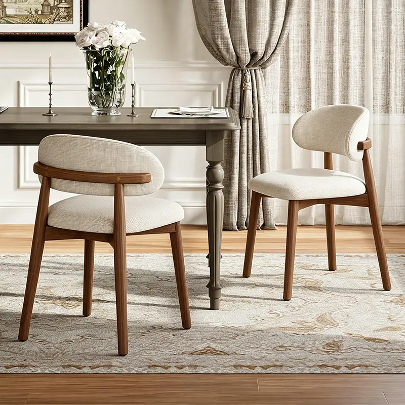 Nut Wood 2-Piece Wooden Dining Chair Set - Modern Fabric-Cushioned Medieval-Modern Kitchen Side Chairs (Farmhouse Table Complementary Set)