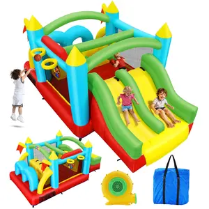 AKEYDIY Giant Inflatable Bounce Castle for Kids Ages 3-12, Includes Blower, Crawl Tunnel, Dual Slides and Basketball Hoop, Multifunction for Climbing, Jumping, Boxing, Indoor & Outdoor Use, Ideal Birthday & Holiday Gift for Kids, mothersdaygift