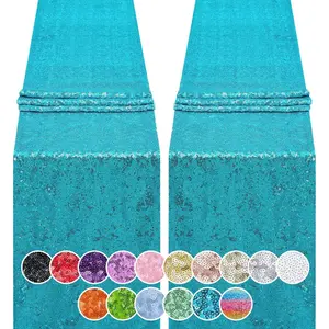 2 count 12x72 Inch Sequin Table Runner Turquoise Glitter Table Runner for Party, Wedding, Bridal  Shower, Event Decorations(2PCS, 12x72 Inch, Turquoise)