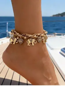 Vintage Elephant Charm Anklet, Layered Beach Anklet, Boho Vacation Jewelry, Festival Accessory, All Seasons