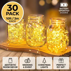 30 Pack LED Fairy Lights Battery Operated (10ft/3m), Warm White Silver Wire String Lights, Waterproof Twinkle Firefly Lights for DIY Mason Jars, Wedding, Party, Bedroom Decor, Christmas Gift tiktokshopspringglowup Easter Cool To The Touch outdoorfun