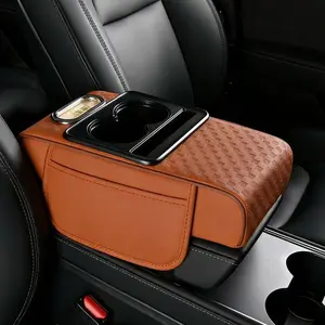 Car Center Console Armrest Pillow, 2 Side Storage Bag Cup &Phone Holder, Auto Armrest, Universal Fit ,Memory FoamLeather 4 in 1 Vehicle Arm Rest Cover with Tissue Box, console storage box pillow cushion, Car Storage Organizers