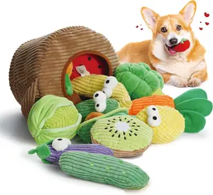 Small Dog Toys- 15 Pack Grocery Bag Fruits and Veggies Dog Squeaky Toys, Small Puppy Toys for Aggressive Chewers.