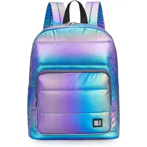 Backpack Purse for Women, Small Quilted Nylon Lightweight Backpack, Water Resistant Iridescent Puffy Casual Daypack