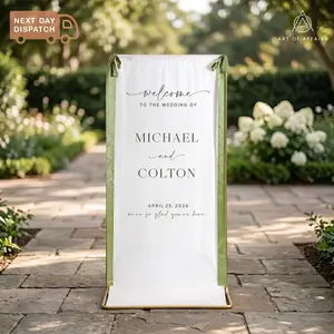 Fabric Wedding Seating chart - Linen Welcome Sign - Wedding Banner - Modern Linen Wedding Sign with ribbons and stand.