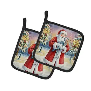 Carolines Treasures FNT1171PTHD 7.5 x 7.5 in. Blue Heron with Santa Claus Pot Holders, Pack of 2