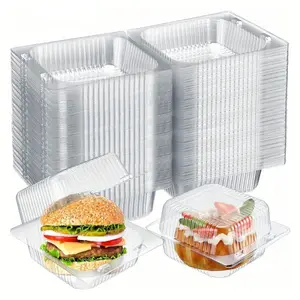 10/20/50pcs Transparent Plastic Square Hinge Food Container with Lid, Airtight Leak Proof Durable Shell, Suitable for Hamburgers Cakes Sandwiches Pasta Fruits
