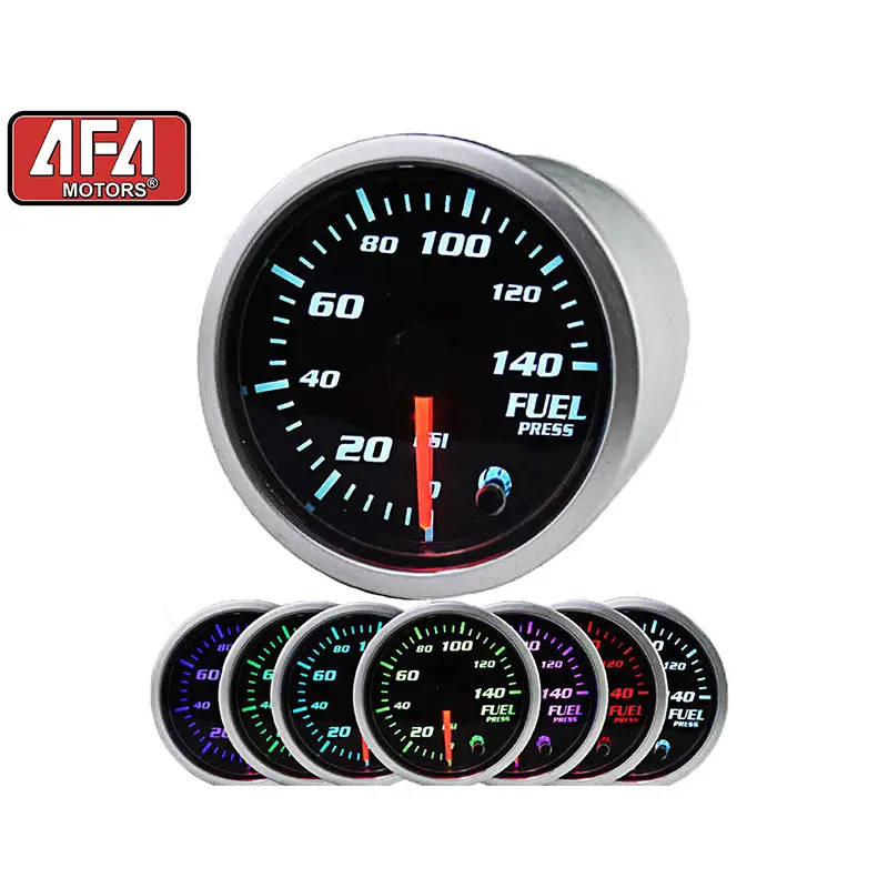 AFA Motors FPG-140 2" Automotive 7-Color LED Fuel Pressure Gauge - 0-140 PSI, Smoked Lens, High Precision Durable Aluminum, 12V DC Compatible, Vehicle Performance Monitoring, Easy Installation, Color Memory Set, Stepping Motor Drive, Automotive Maintenanc