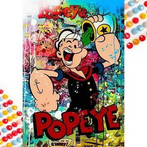 5D DIY Full Rhinestone Round Diamond Painting - Diamond Art Kit Popeye Mosaic, Canvas - DIY Decorative Painting, Home Wall Decor, Suitable for Halloween and Christmas, Birthday and Anniversary Gifts, Diamond Painting Kits