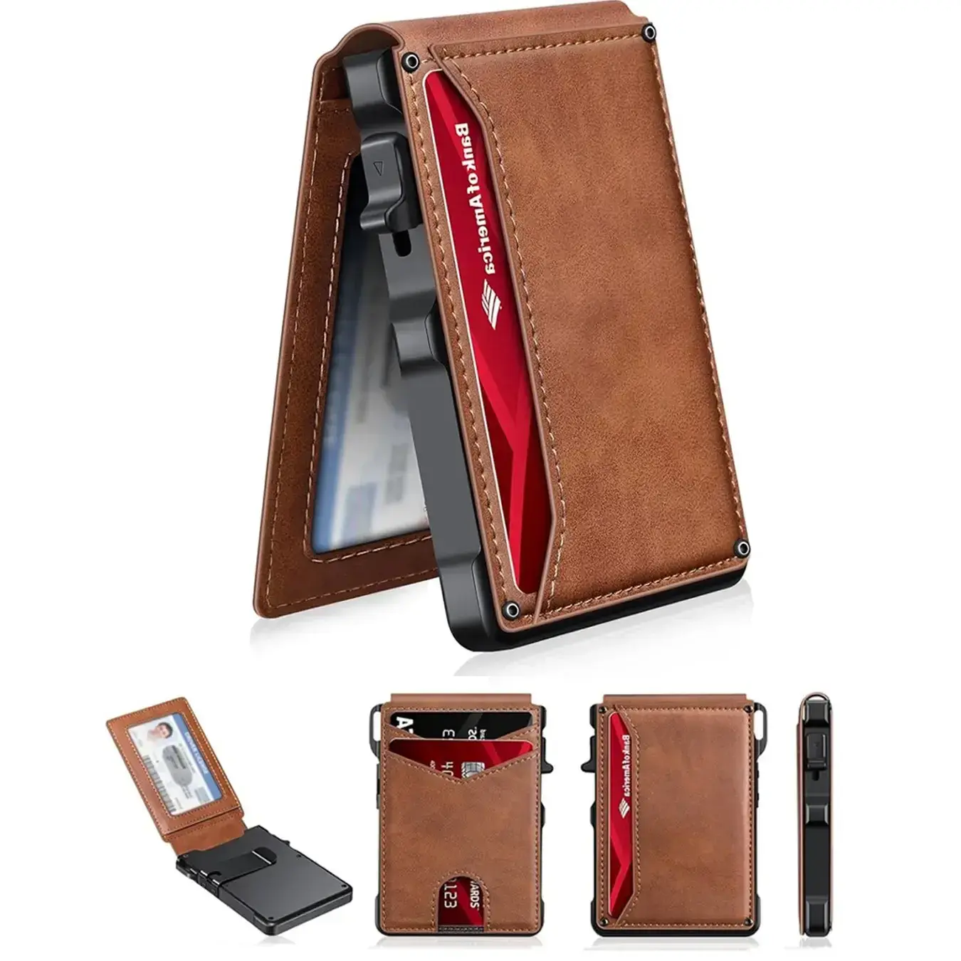 Minimalist Men's Slim Wallet: Holds 9-13 Cards, Features a Money Clip & ID Window, RFID-Blocking Aluminum Pop-Up Bifold