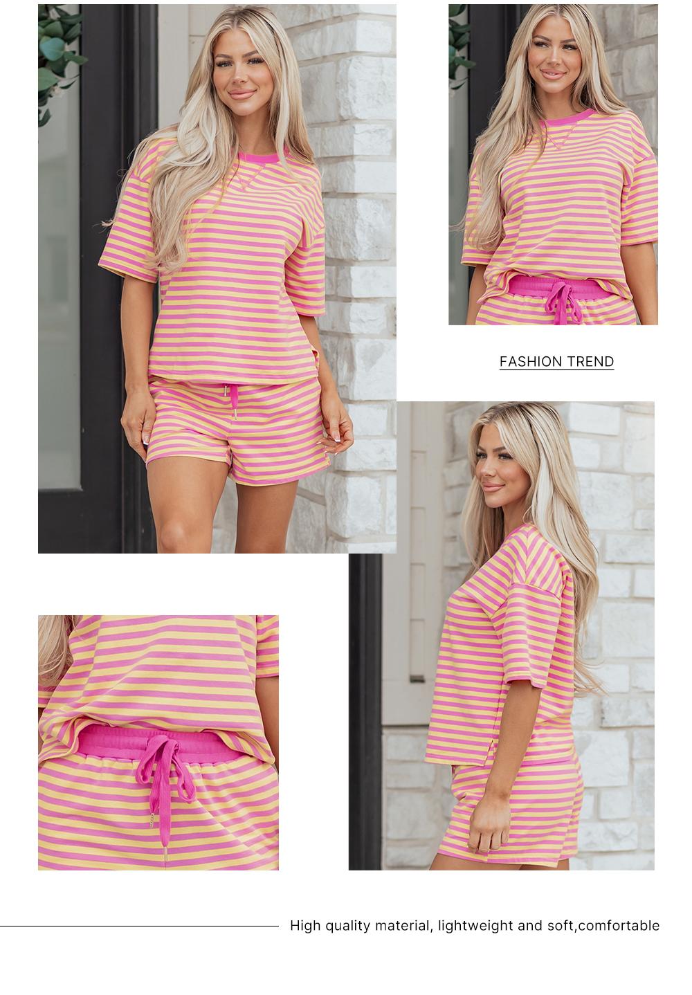 Asvivid Women's Stripe Two Piece Set Drop Shoulder Casual T Shirt & Short Set - 2 Pieces Set Versatile Summer Outfit Clothes Matching Breathable#DealsForYouDays
