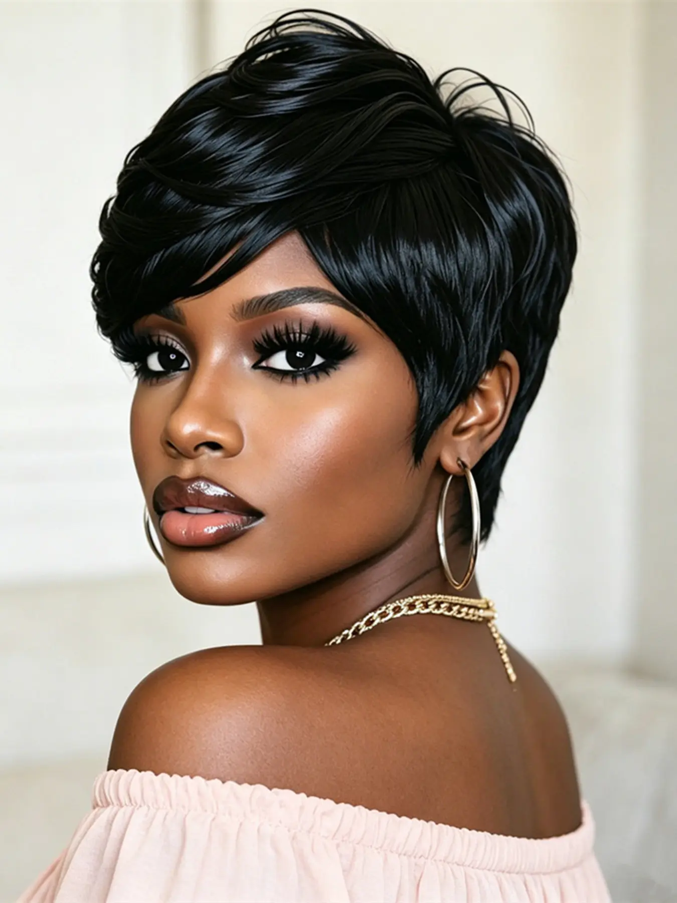 pixie layered wig black color pixie cut short straight Premium Human Hair wig machine made pixie wig daily party use human hair wig for women stylish gift wig