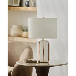 Livabliss Kinki Short Drum Shade Accent Table Lamp - Arts & Crafts Style, Hand-Painted Ceramic Body, Ambient Glow for Indoor Home Lighting