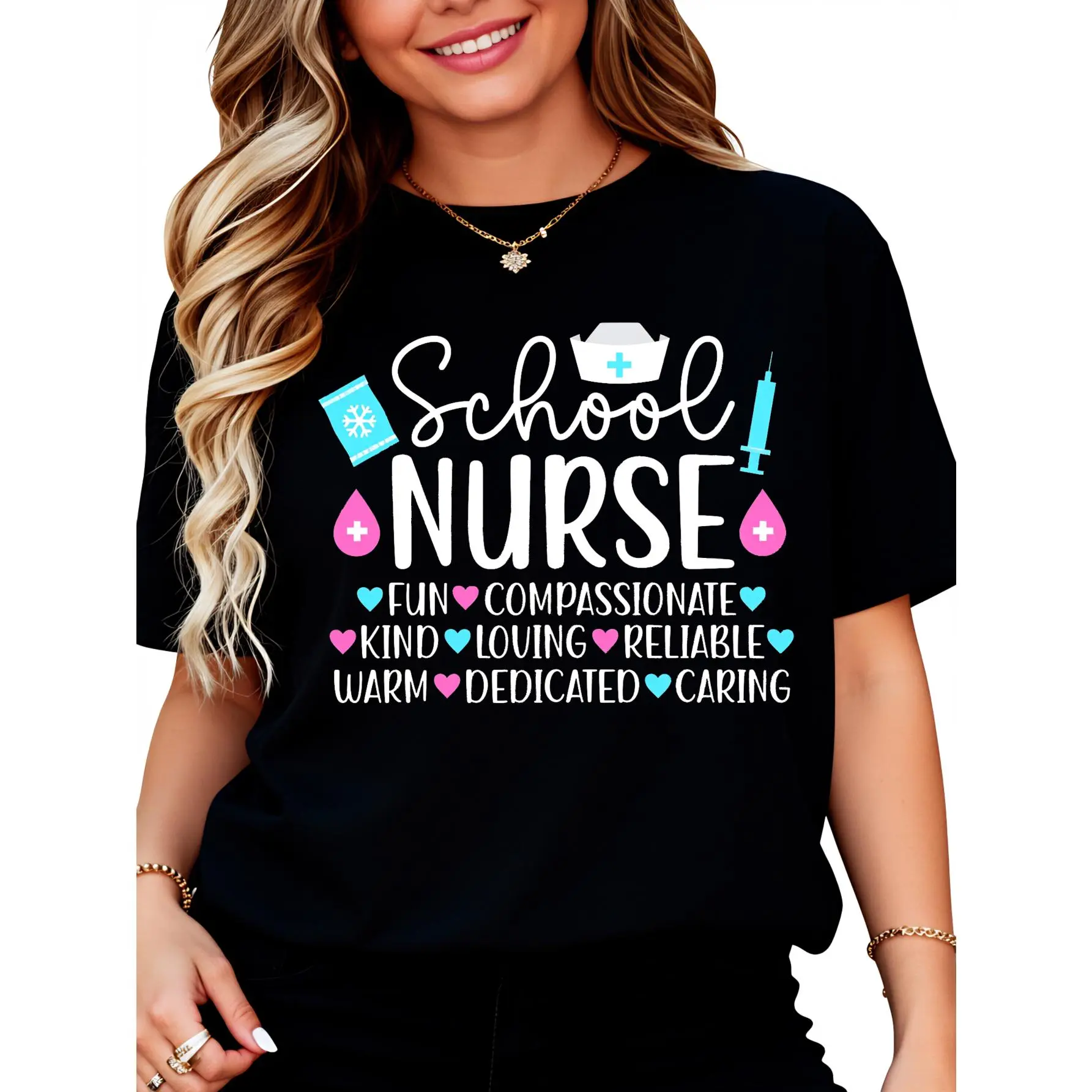 100% Cotton Unisex School Nurse School Nursing School Nurse Appreciation T-Shirt Round Neck Short Sleeve T-Shirt Women's Men Graphic Tee
