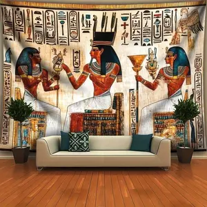 An Egyptian-themed party backdrop, suitable for hanging on a room's bedroom wall as a tapestry. Applicable for various celebrations.