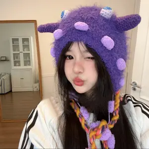 Playful Monster Earflap Hat - Pastel Colors & Plush Fabric for Women & Teens (Roomy Fit)