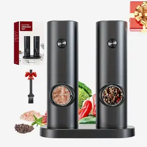 Electric Salt and Pepper Grinder Set, Kitchen, Kitchenware, Kitchen Gadgets, Home, Seasoning, Adjustable Coarseness, LED Light Storage Base, Battery Powered, One-Handed Button Start, Abs Material