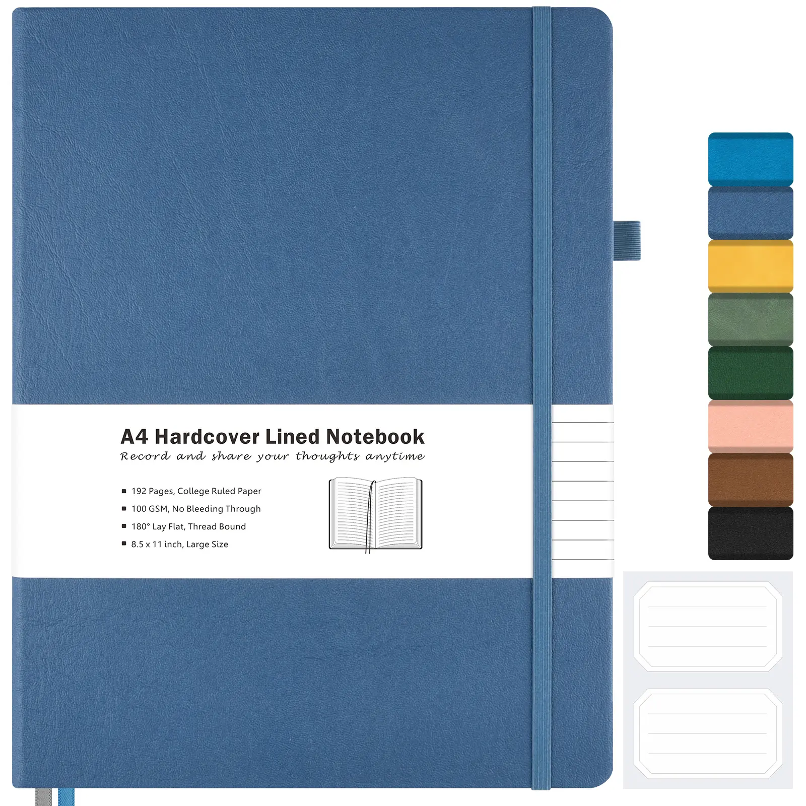 OMEYA A4 College Ruled Notebook, 8.5 x 11 Hardcover Journal, 192 Pages 100 GSM Thick Paper, 180° Lay Flat Faux Leather Notebook with Expandable Pocket & Pen Loop for College Students, Teachers & Professionals