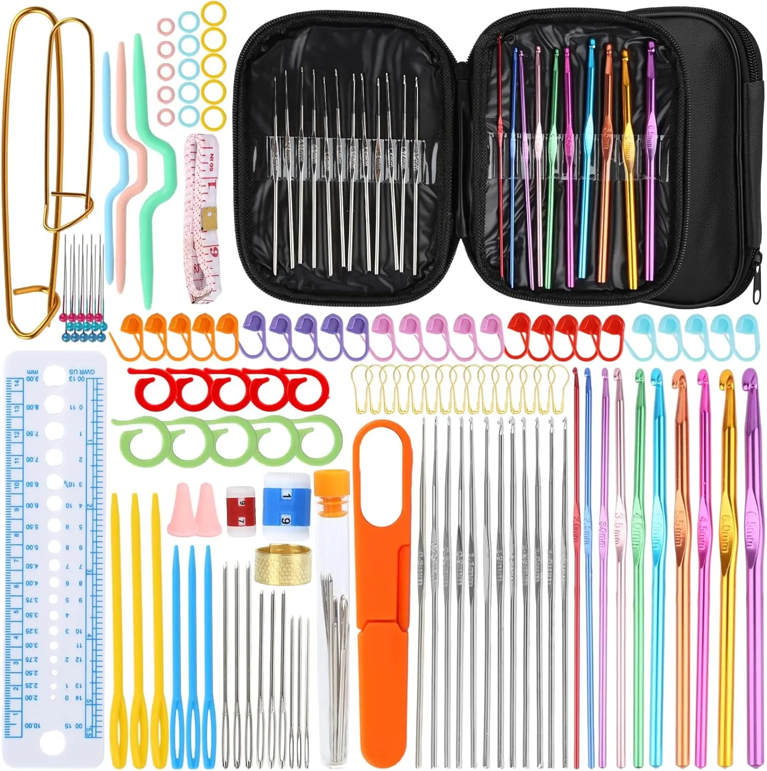 1Set DIY Crochet Kit for Beginners Adults Including Crochet Hooks, Stitch Markers and Other Useful Crochet Accessories Ideal for On The Go or For Storage At Home