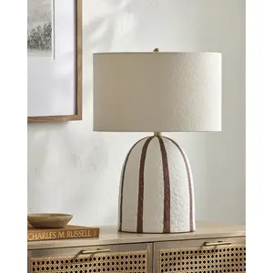 Livabliss Hombori Accent Table Lamp, 24 in Height, Ceramic Body, Dual Fabric Shade, Soft Glow Indoor Lighting for Home Improvement