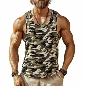 Camouflage Sleeveless Vest Men's Fitness Tight Elastic Sports Waistcoat Casual Outerwear Workout Gym Cargo Vest with Cargo Design for Essentials