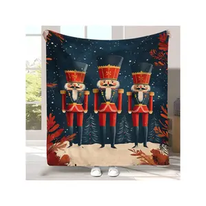 1PC Vintage Nutcracker Festive Guard Flannel Throw Blanket – Classic Christmas Design, Soft Air-Conditioning Blanket For All Seasons, Ideal For Living Room Home Decor, Bed, Sofa, Travel – Digital Print Polyester Knit Mulberry-30*40in
