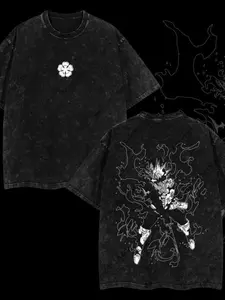 Vintage Washed Anime T-Shirt | Double-Sided Anti-Magic Comic Style, Gothic Y2K Fashion, Casual Streetwear, Crew Neck, Loose Fit, Heavyweight Pure, Ideal for Anime Fans and Comic Enthusiasts