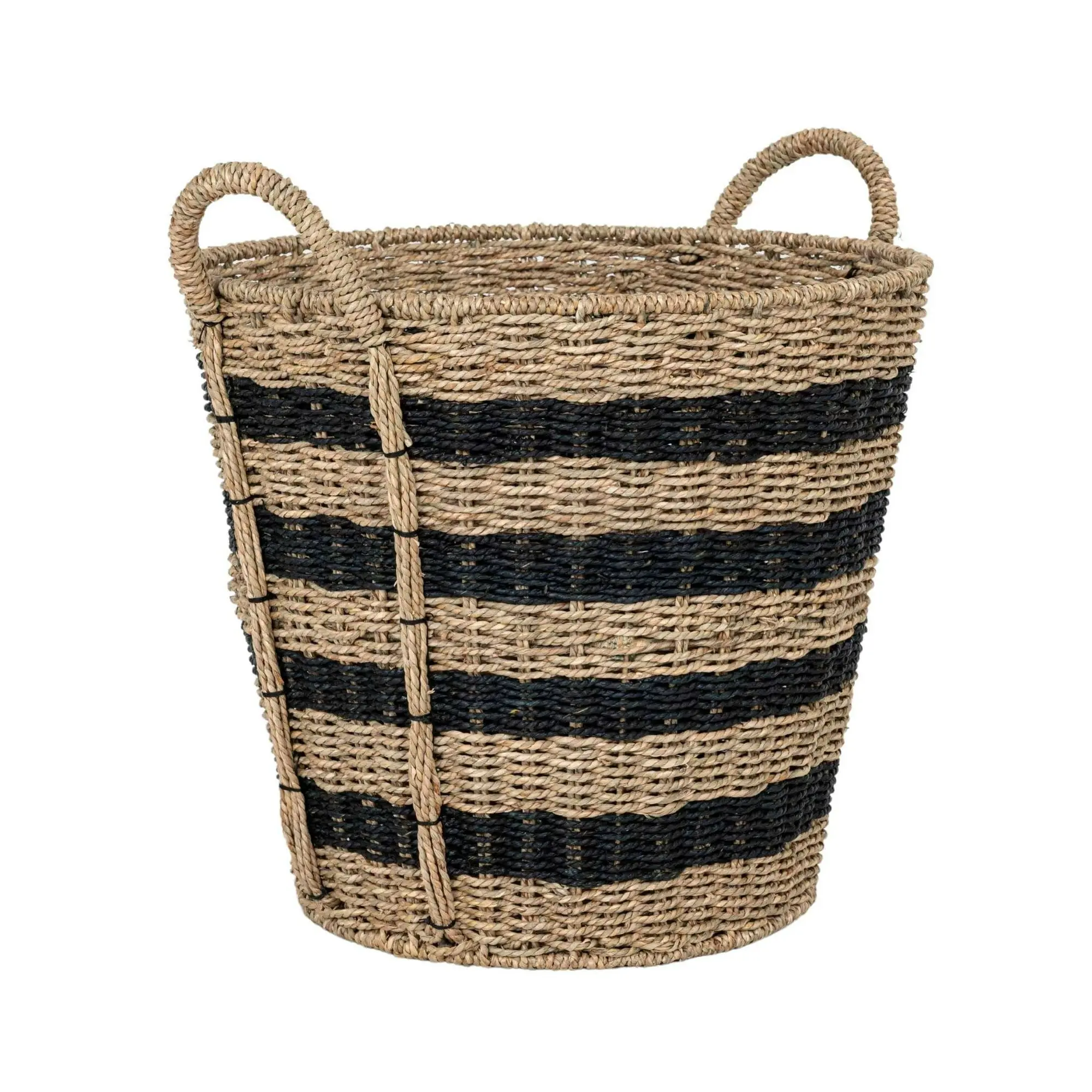 Extra Large Striped Seagrass Decorative Storage Basket with Handles, 17 in x 18 in