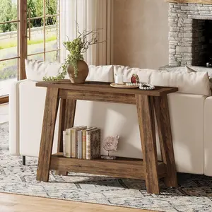 LITTLE TREE 41.3" Farmhouse Console Table, 2-Tier Wooden Entryway Table with Storage, Rustic Narrow Behind Couch for Living Room, Hallway, Foyer