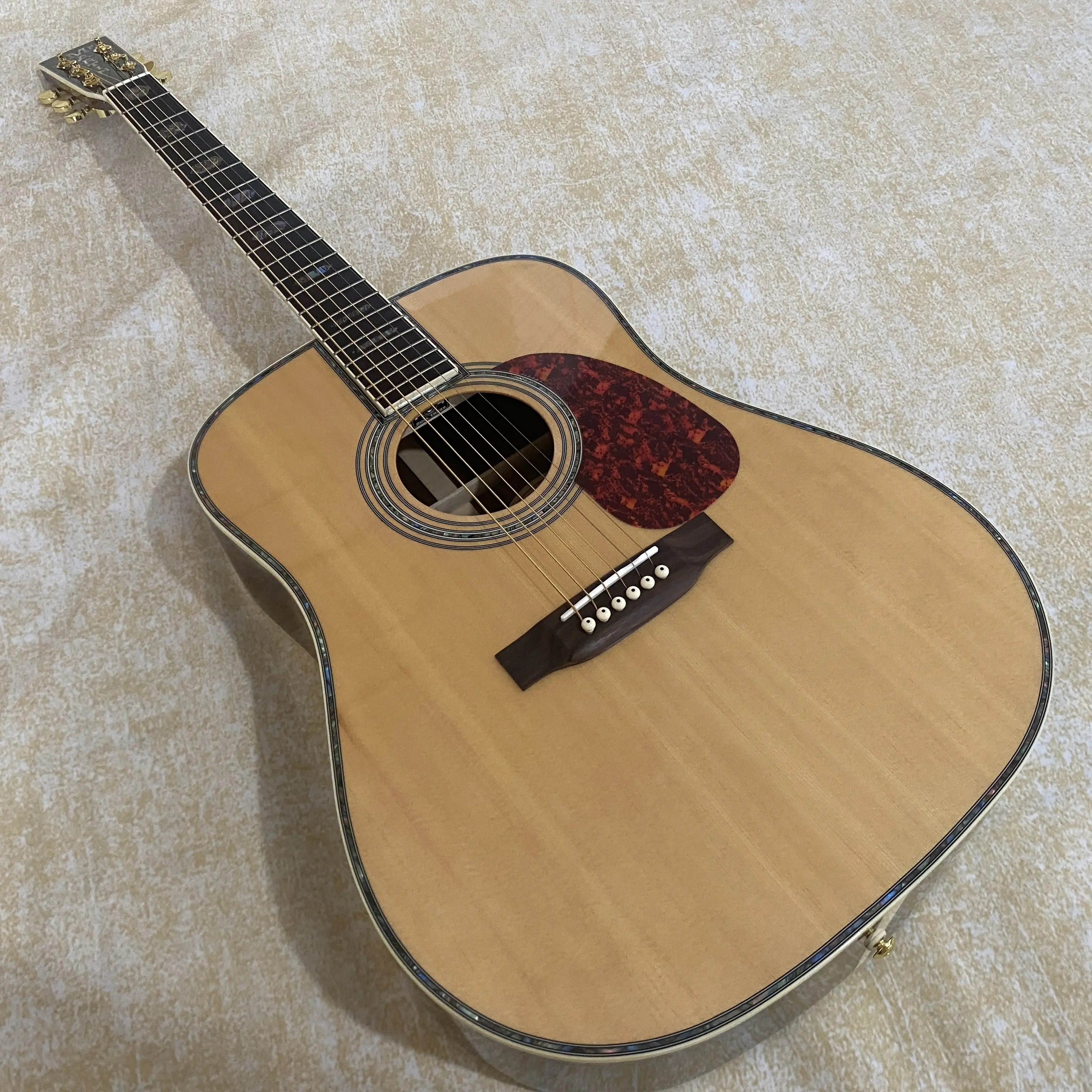 Wooden Stylish 41-in D45 Acoustic Guitar - Solid Spruce Top, Rosewood Fingerboard, Unique Sound and Feel, Warm Natural Tone Musical Instrument Accessory