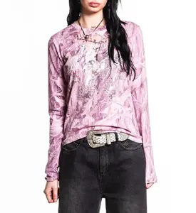 Affliction Women's Long Sleeve Graphic T-Shirt - AC Wheel Wing Design