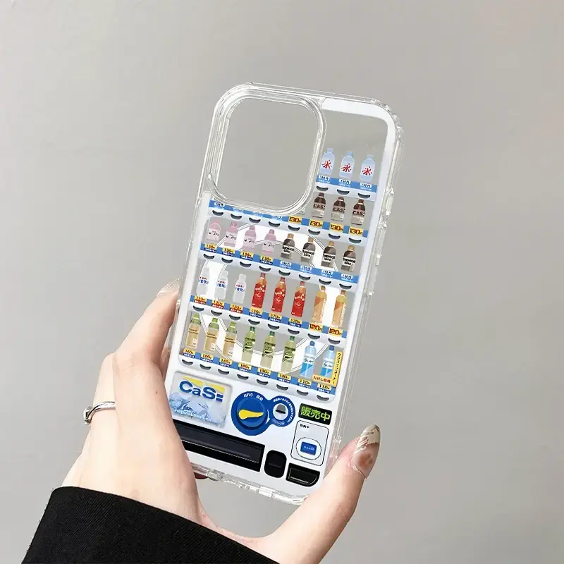 Beverage Vending Machine Wireless Charging Case for iPhone 17 Air 16 E 15 14 13 12 Mini 11 Pro Max Transparent Silicone Cover