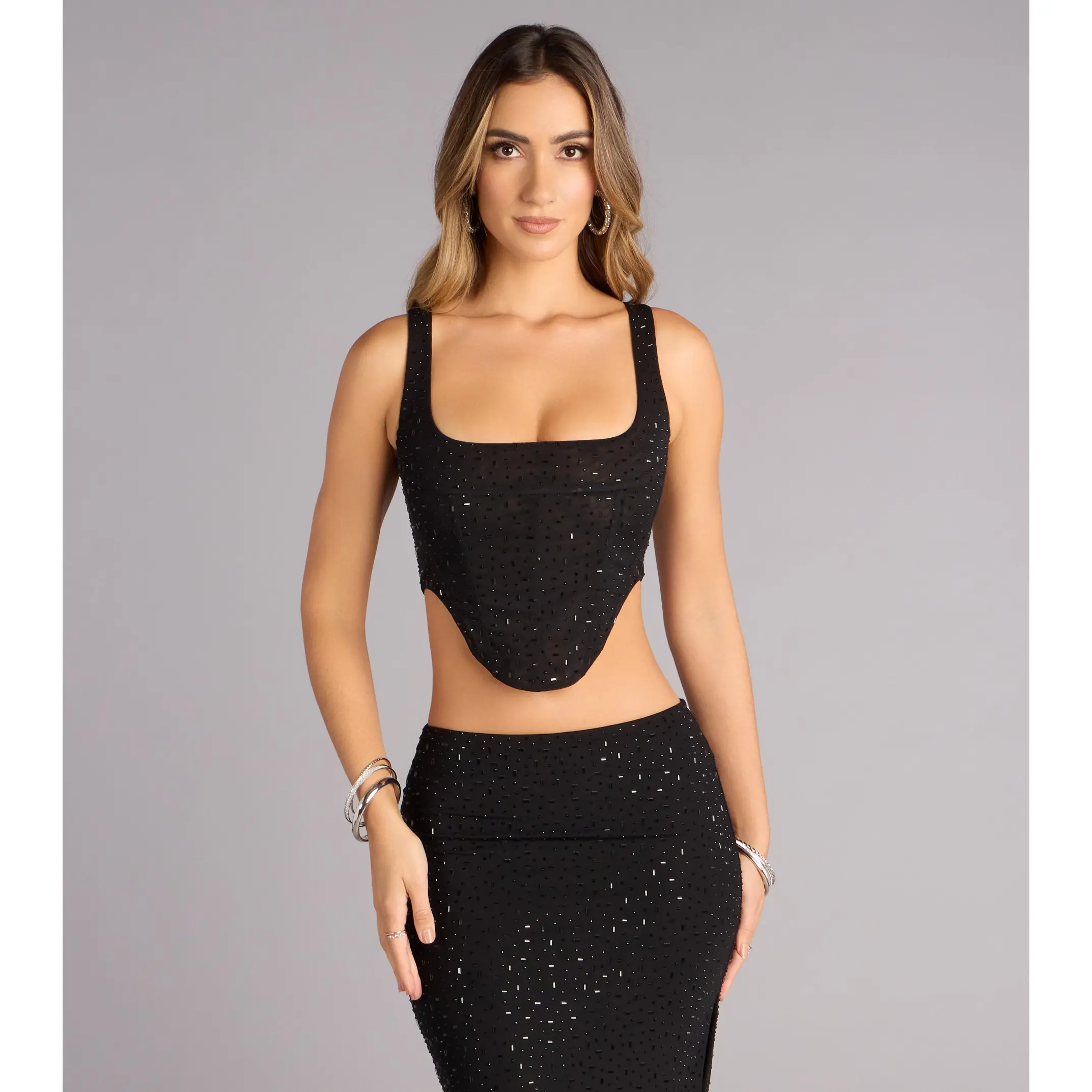 Undeniably You Rhinestone Mesh Corset Top