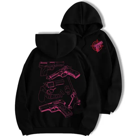 Relaxed Fit Gothic Hoodie with "In Glock We Trust" Witch Graphic, Unisex Fleece Pullover for Couples, Casual Halloween Streetwear, Cotton, M, Party, Tops, Sweatshirts, Menswear, Long Sleeve, New Year, Aesthetics, Thanksgiving