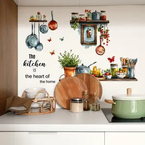 Kitchen Utensils Pattern Wall Stickers, Restaurant Home Decor Wallpaper, English Slogan, Kitchenware Design, Easy Apply & Remove, Kitchen Bathroom Decoration