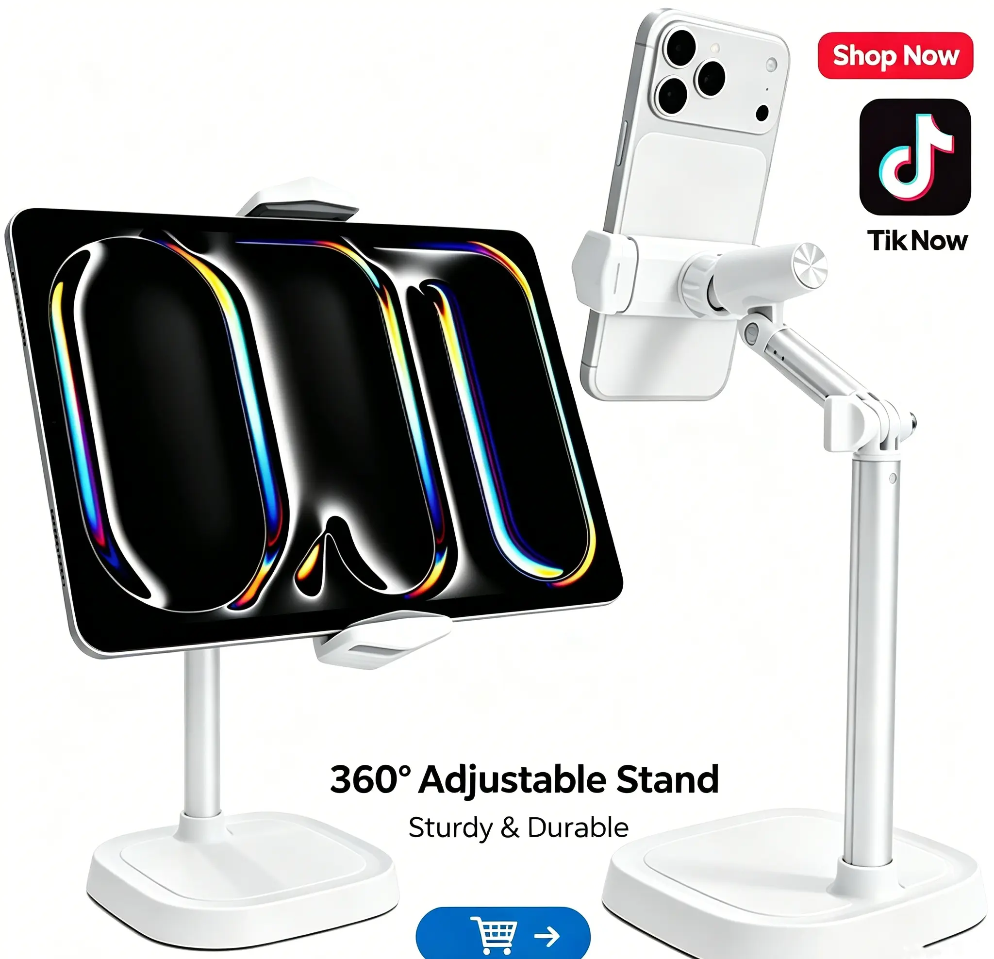 ChatStand Ergonomic Metal Rotatable Silicone Phone Holder for Smartphones - 7-12.4 in Height Adjustment, 360° Rotation, 50° Tilt, Extendable Desk Tripod Mount for Filming, Video Recording, Protection, Gamer Use