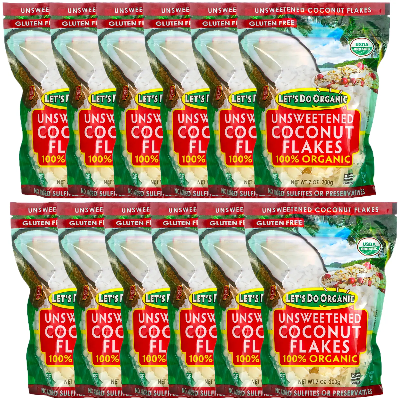 Edward & Sons, Let's Do Organic, (12 Pack) 100% Organic Unsweetened Coconut Flakes, 7 oz (200 g)