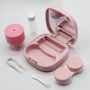 Contact Lens Case with Cleaner Washer, Travel Pocket Size, Cute Contacts Applicator Removal Tool Kit, Mirror Included, Essential for Home & Outdoor Use
