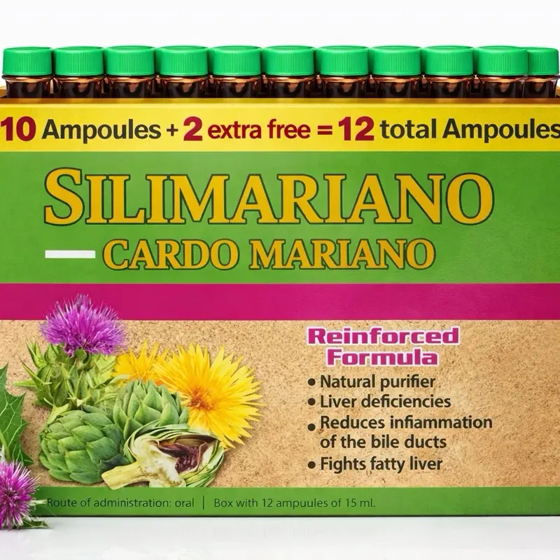 Silimariano Cardo Mariano Organic Oral Liquid Natural Supplement, 12 Vials (Milk Thistle Ampules), Fatty Liver Support, Liver Health Vitamins, Bone Health Boost, Cholesterol & Blood Pressure Management, Energy, Immune & Metabolism Support