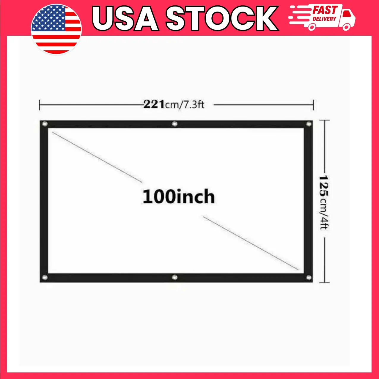Projector Screen 100 Inch, Portable Foldable Projection Screen, 16:9 HD Movie Screen for Indoor & Outdoor Home Theater, Wrinkle-Resistant Polyester Screen with Mounting Hooks | hd projector screen, outdoor projector screen, home theater screen
