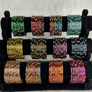 Desi Beautiful Glossy Viral Raindrop Bangles in Assorted Colors with Sparkling Details for Festive Wear